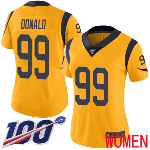 Los Angeles Rams Limited Gold Women Aaron Donald Jersey NFL Football #99 100th Season Rush Vapor Untouchable